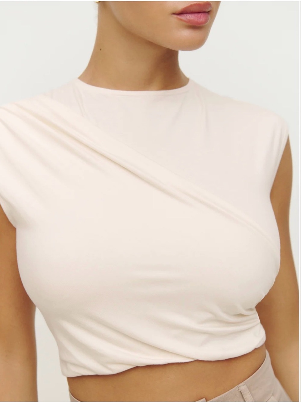 Reformation Ruched Crop Top in Light Beige - Picture 2 of 7